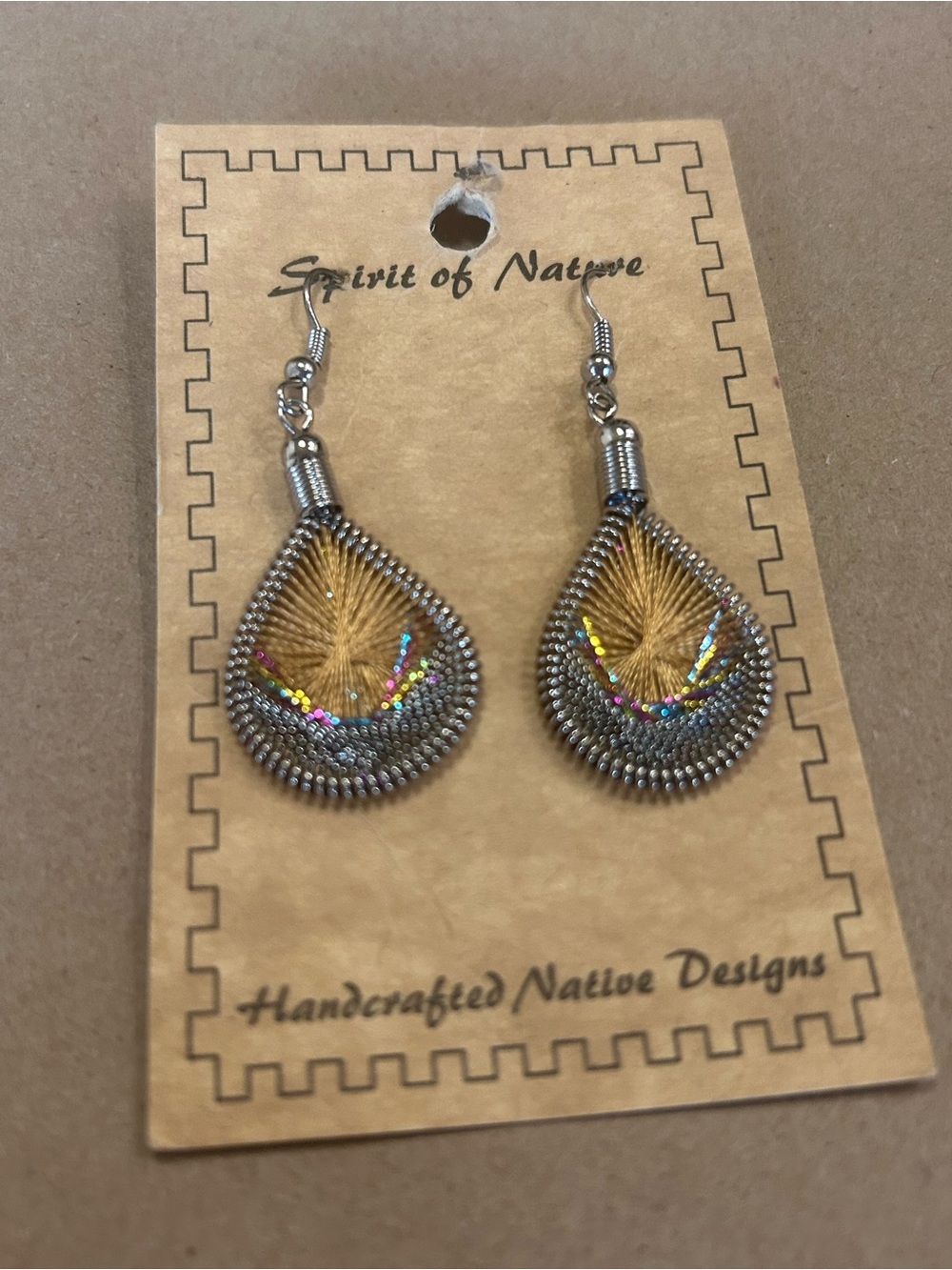 Gold Thread Teardrop Earrings with Multicolor Beads
